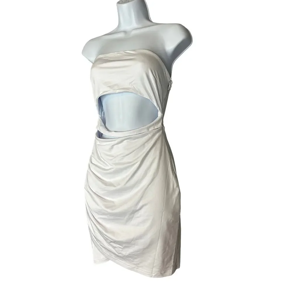 Superdown White Strapless Mini Dress MEDIUM Cutout Bodycon Bachelorette $64 NEW - Picture 3 of 8